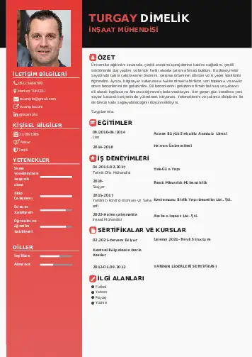 İnşaat Mühendisi Cv Örnekleri cv indir
